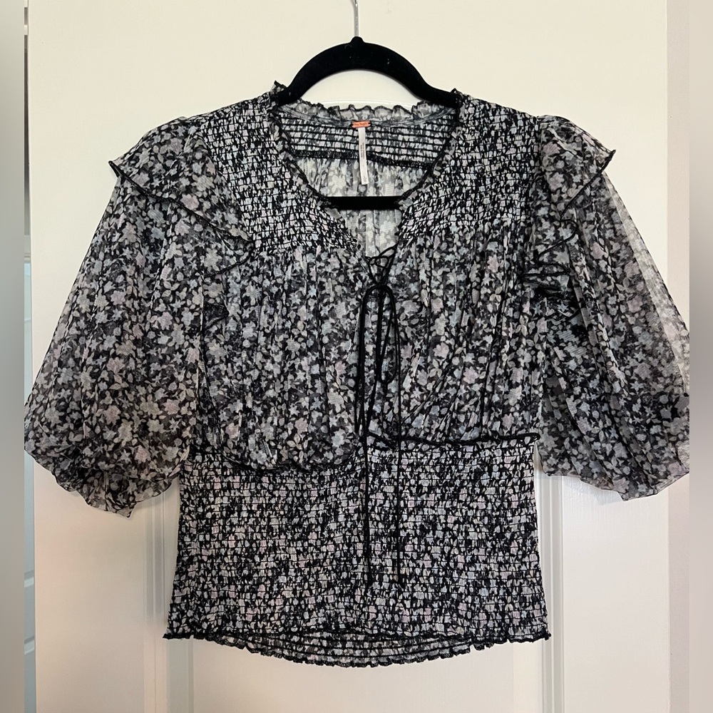 Free People Floral Tulle Blouse
